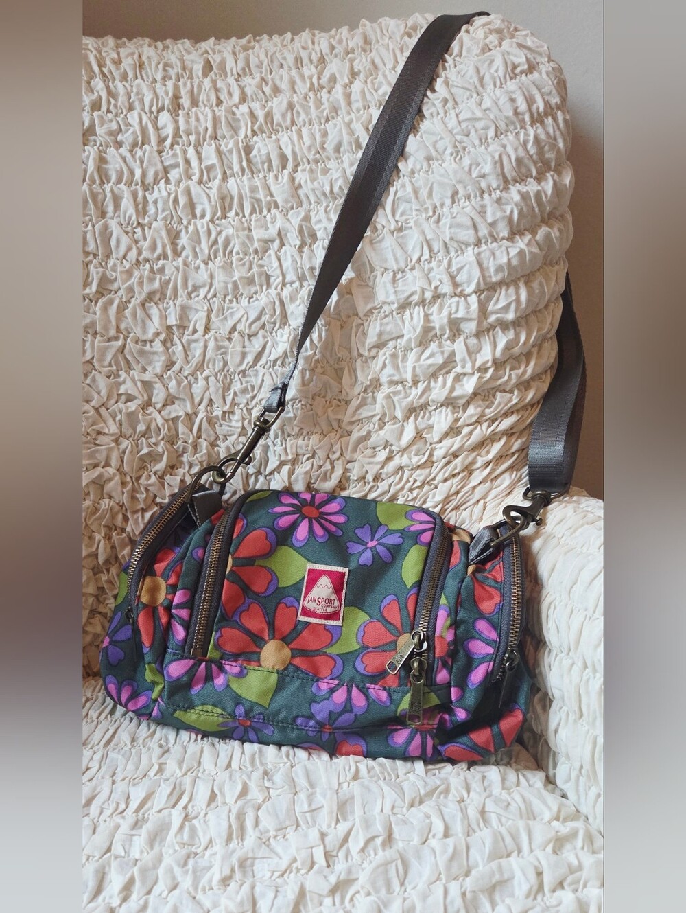 Jansport Retro Flower Power Print Crossbody Bag With Original Logo
